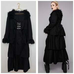 Dolls Kill Widow Give Them Grief Duster Coat Plus Size 2X Fur Corset Gothic Emo